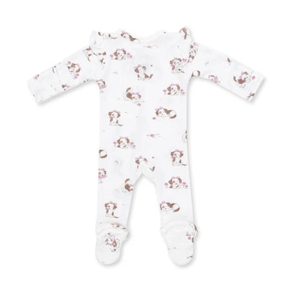 Angel Dear Explorer Puppy Pink 2-Way Ruffle Zipper Footie
