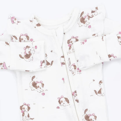 Angel Dear Explorer Puppy Pink 2-Way Ruffle Zipper Footie