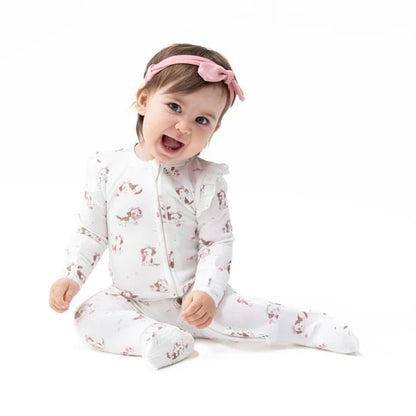 Angel Dear Explorer Puppy Pink 2-Way Ruffle Zipper Footie