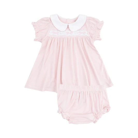Angel Dear Classic Pink Smocked Peterpan Dress + Bloomer