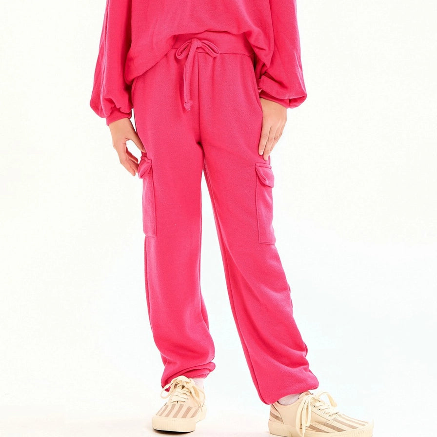 Youth Hot Pink Cotton French Terry Cargo Sweatpants