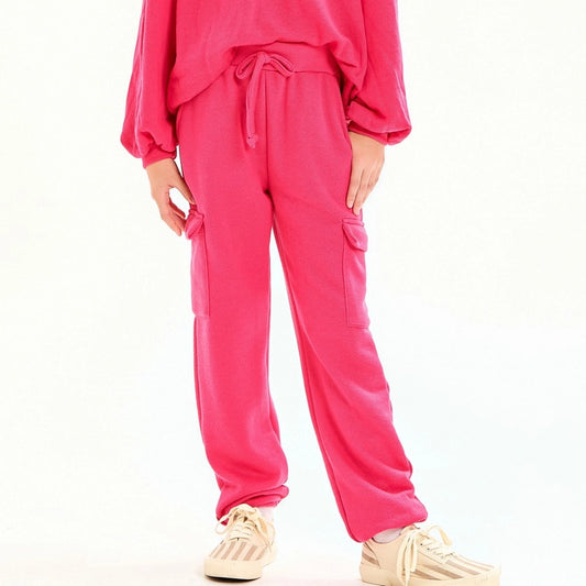 Youth Hot Pink Cotton French Terry Cargo Sweatpants