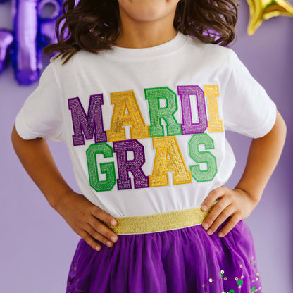 Mardi Gras Sequin Patch Short Sleeve T-Shirt