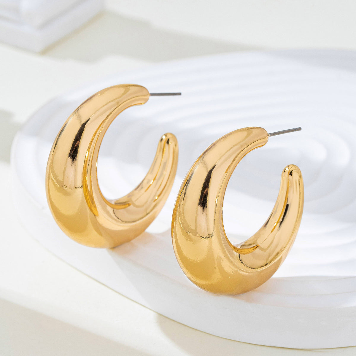 Tapered Gold-Tone Crescent Hoop Earrings
