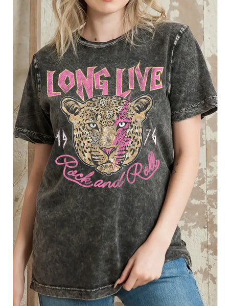 Mineral Wash Charcoal Gray Long Live Tee