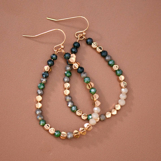 Green & Gray Crystal Beaded Teardrop Earrings