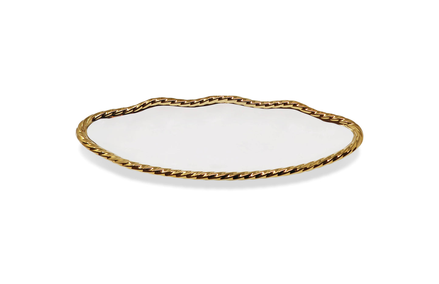 White Oval Bowl New Bone China with Gold Rope Scalloped Edge