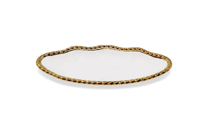 White Oval Bowl New Bone China with Gold Rope Scalloped Edge