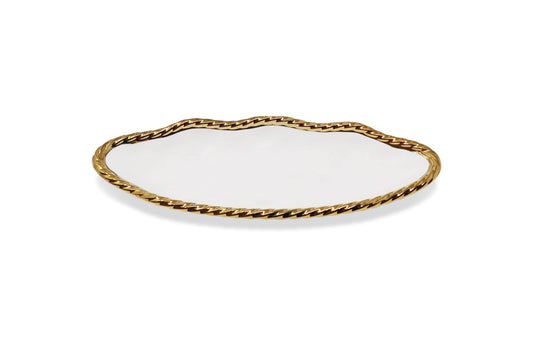 White Oval Bowl New Bone China with Gold Rope Scalloped Edge