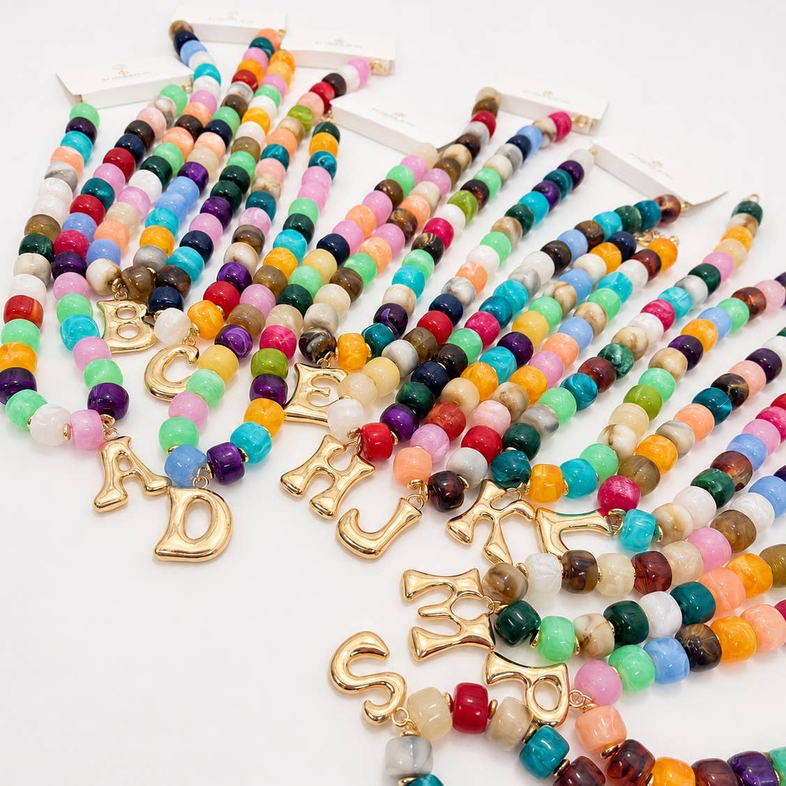 Multi Chunky Beaded Initial Charm Necklace