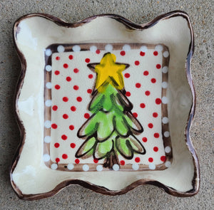 Tree Red Dots Small Candle Plate