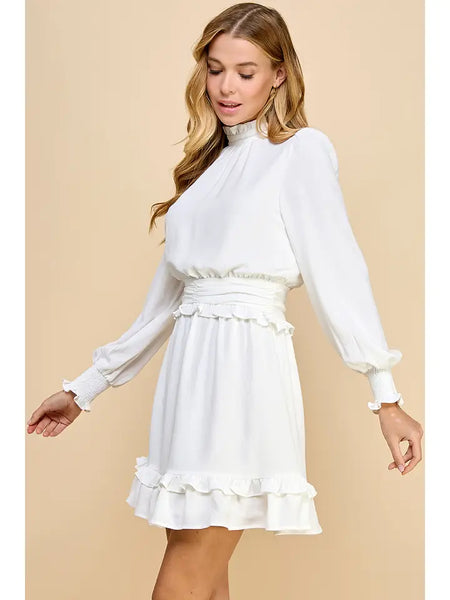 White Cinched Waist Adeline Dress