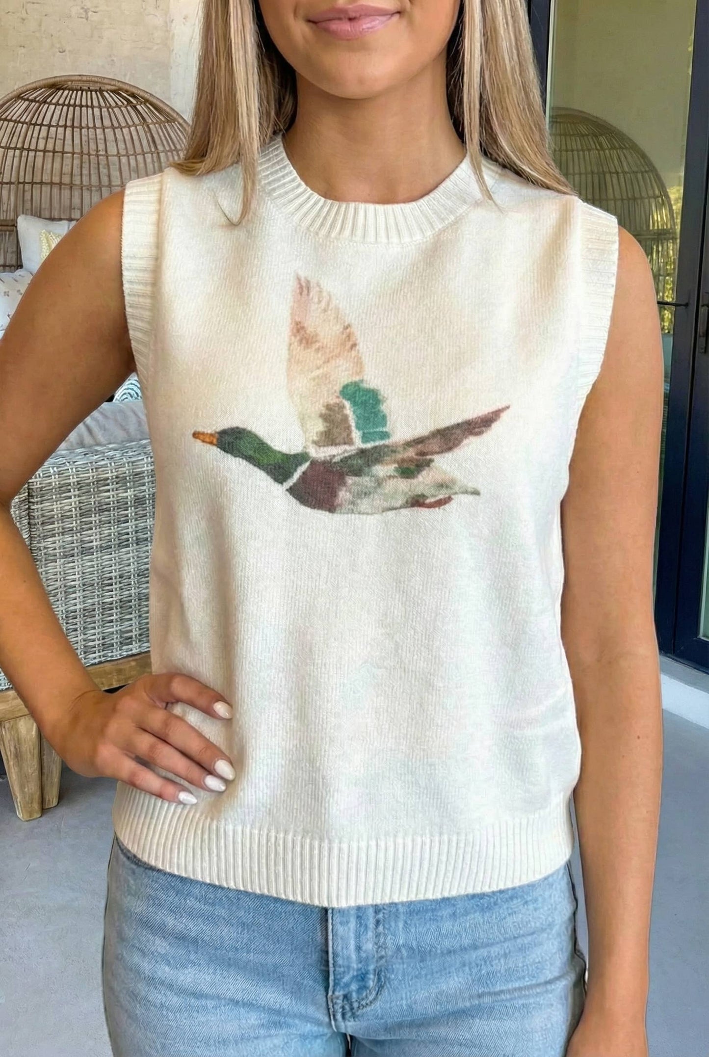 Mallard Duck Ribbed Trim Sweater Vest