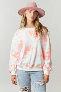 White & Pink Sequin Tiger Pullover