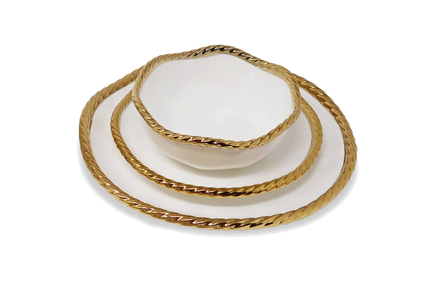 White Soup Bowls New Bone China with Gold Rope Edge