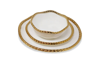 White Soup Bowls New Bone China with Gold Rope Edge