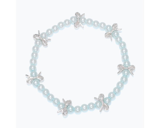 Light Blue Pearl Bow Bracelet