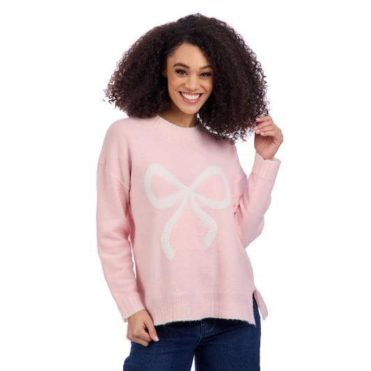 Mud Pie Light Pink & White Wilder Bow Sweater