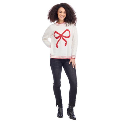 Mud Pie White & Red Wilder Bow Sweater