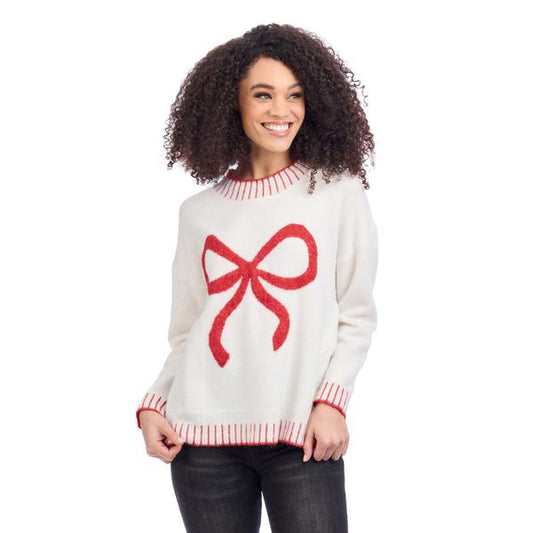 Mud Pie White & Red Wilder Bow Sweater