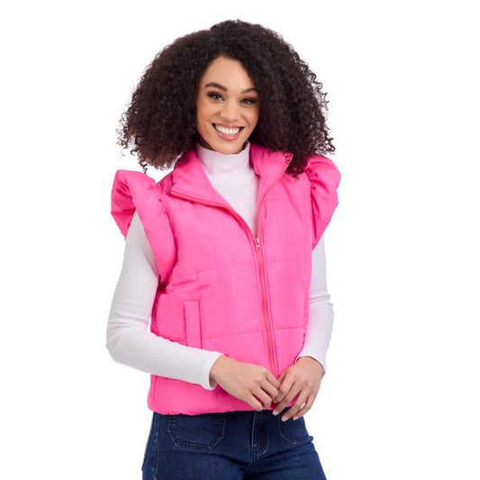 Mud Pie Hot Pink Lile Ruffle Quilted Vest