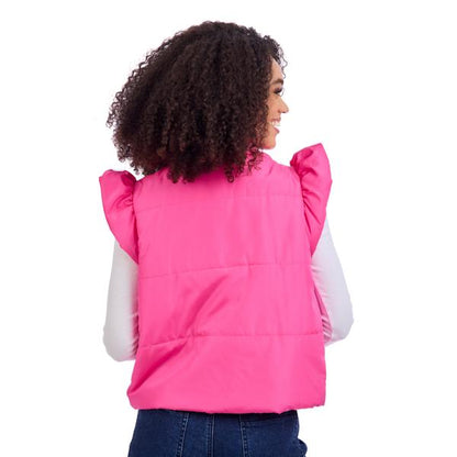 Mud Pie Hot Pink Lile Ruffle Quilted Vest