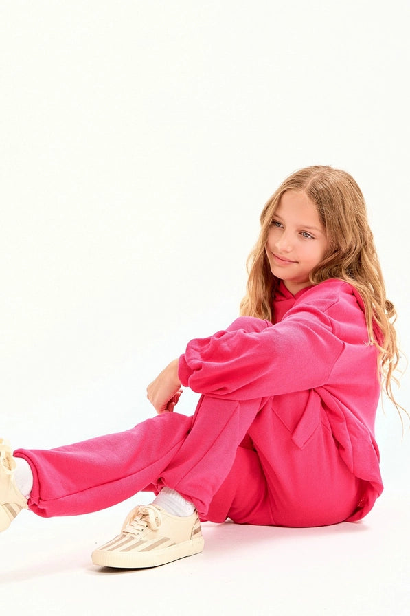 Youth Hot Pink Cotton French Terry Cargo Sweatpants