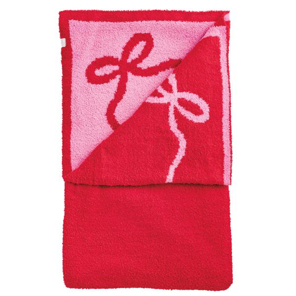 Mud Pie Red & Pink Bow Chenille Blanket