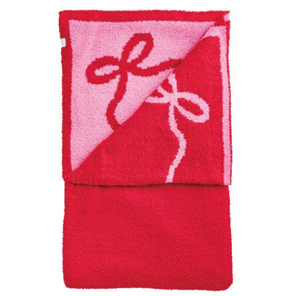 Mud Pie Red & Pink Bow Chenille Blanket