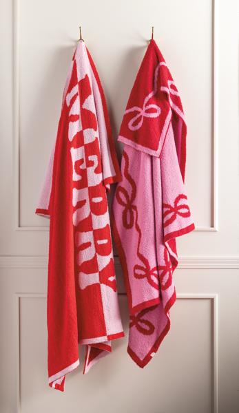 Mud Pie Red & Pink Bow Chenille Blanket