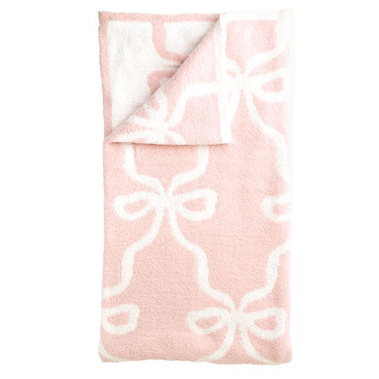 Mud Pie Blush Bow Chenille Blanket