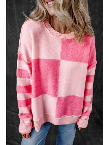 Pink Checkered & Striped Annie Sweater