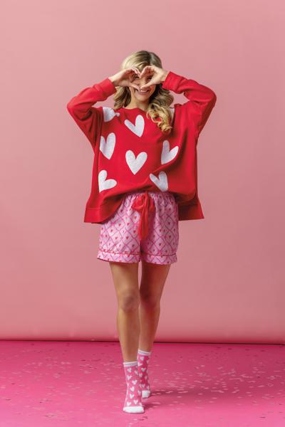 Mud Pie Red Sequin White Hearts Sweatshirt