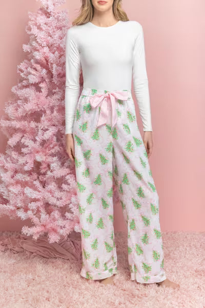 Mud Pie Pink Bow Tree Pajama Pants