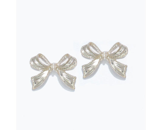Burnished Silver Bow with Tiny Pearl Earrings