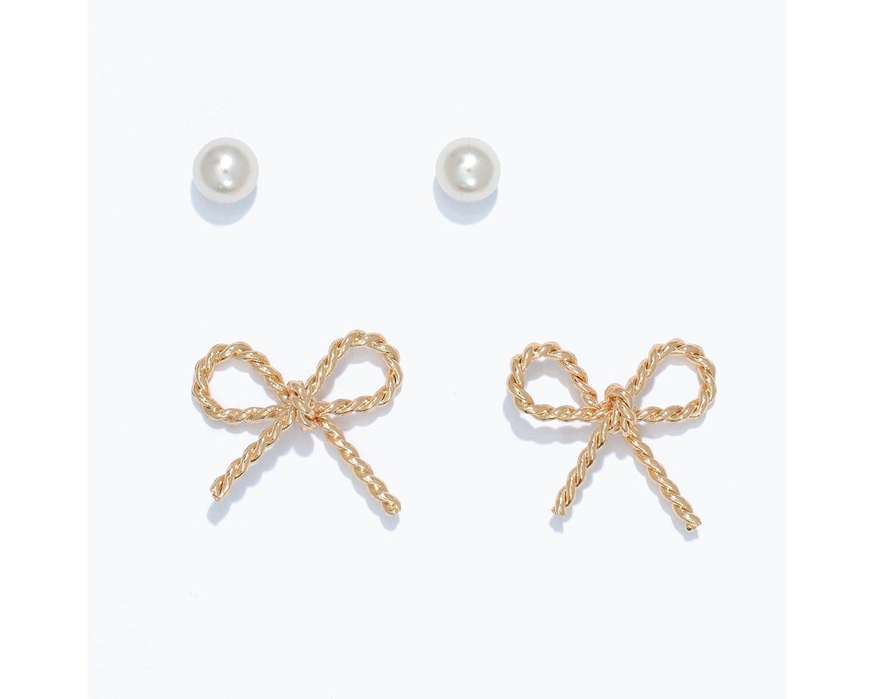 Twisted Bows & Pearl Duo Earrings