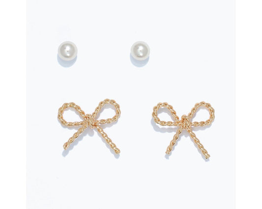 Twisted Bows & Pearl Duo Earrings