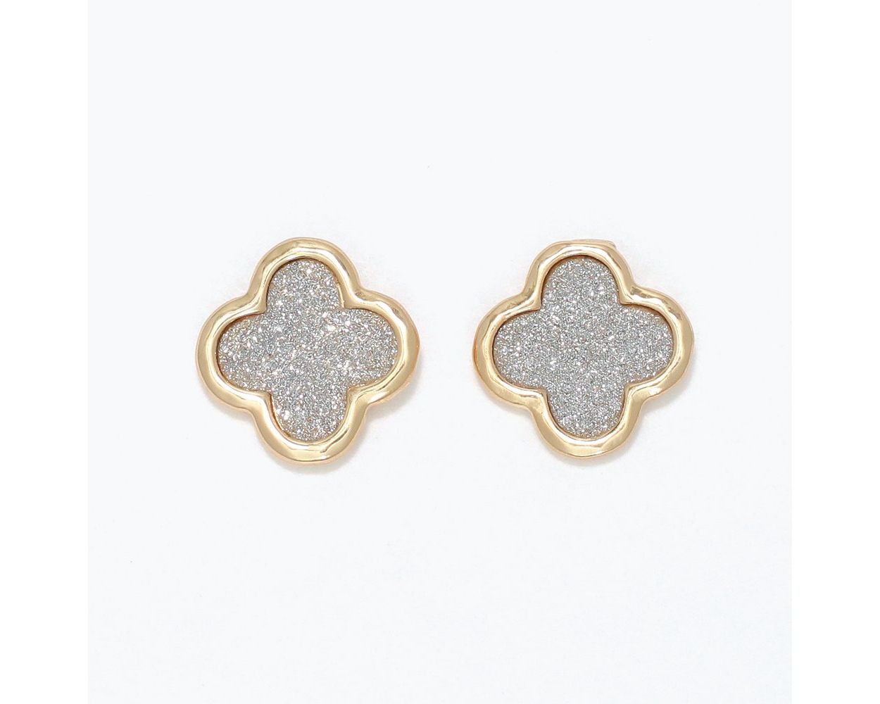 Silver Glitter Gold Clover Earrings