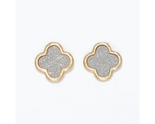 Silver Glitter Gold Clover Earrings