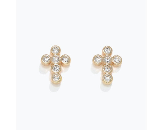 Gold Dotted Cross with Crystal Earrings