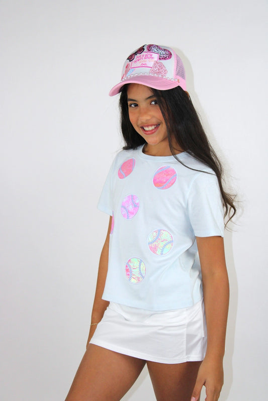 Youth Light Blue Baseball Applique Tee