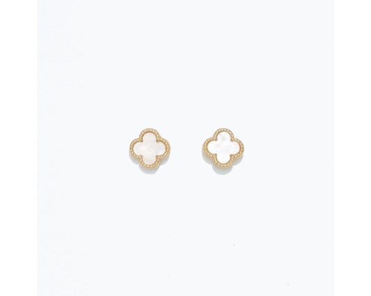 Cuties Gold with White Quatrefoil Earrings