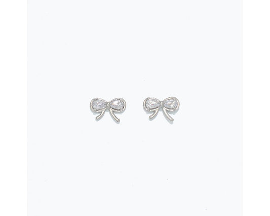 Cuties Silver Bow with Crystal Earrings