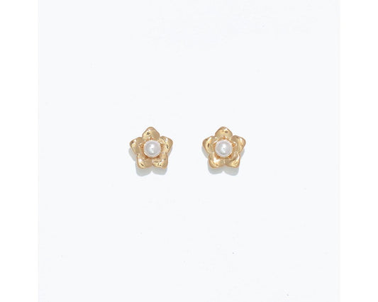 Cuties Gold Flower with Pearl Earrings