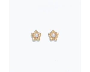 Cuties Gold Flower with Pearl Earrings