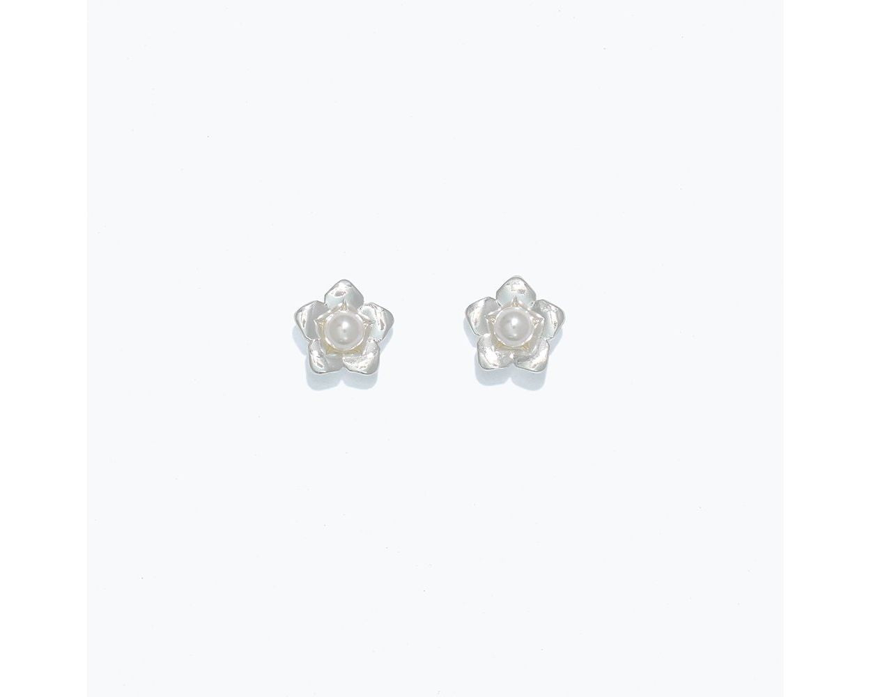 Cuties Silver Flower with Pearl Earrings