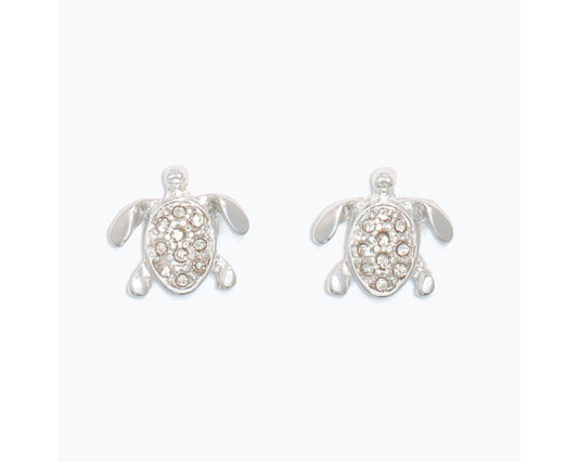 Cuties Silver Crystal Turtles Earrings