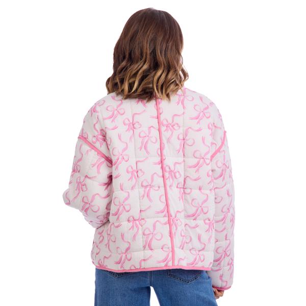 Mud Pie Pink & White Bow Cher Quilted Jacket