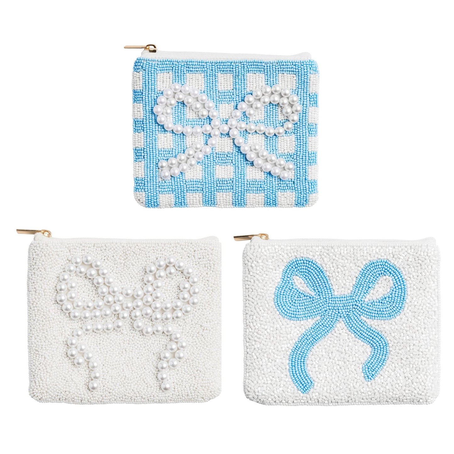 Mud Pie Bow Beaded Zipper Pouch