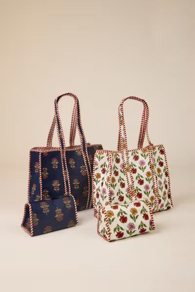 Mud Pie White Harvest Block Print Tote